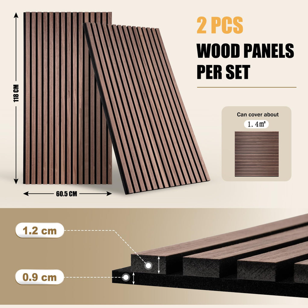 DOLLAR BOSS Wood Panels for Walls, Acoustic Wall Panels 120 x 60 cm, Pack of 2, Sound Proof Wood Panels, 3D Decorative Wall Panels, Slat Wall Panels