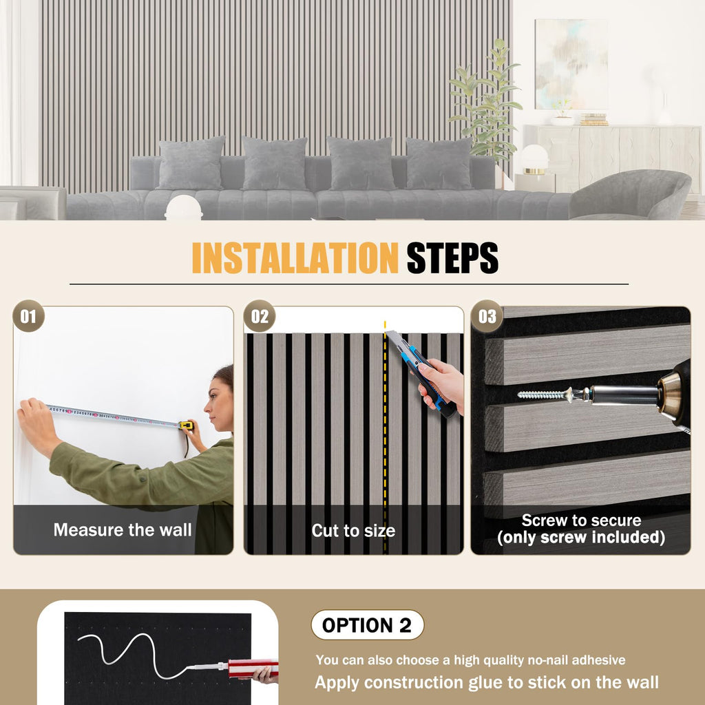 DOLLAR BOSS Wood Panels for Walls, Acoustic Wall Panels 120 x 60 cm, Pack of 2, Sound Proof Wood Panels, 3D Decorative Wall Panels, Slat Wall Panels