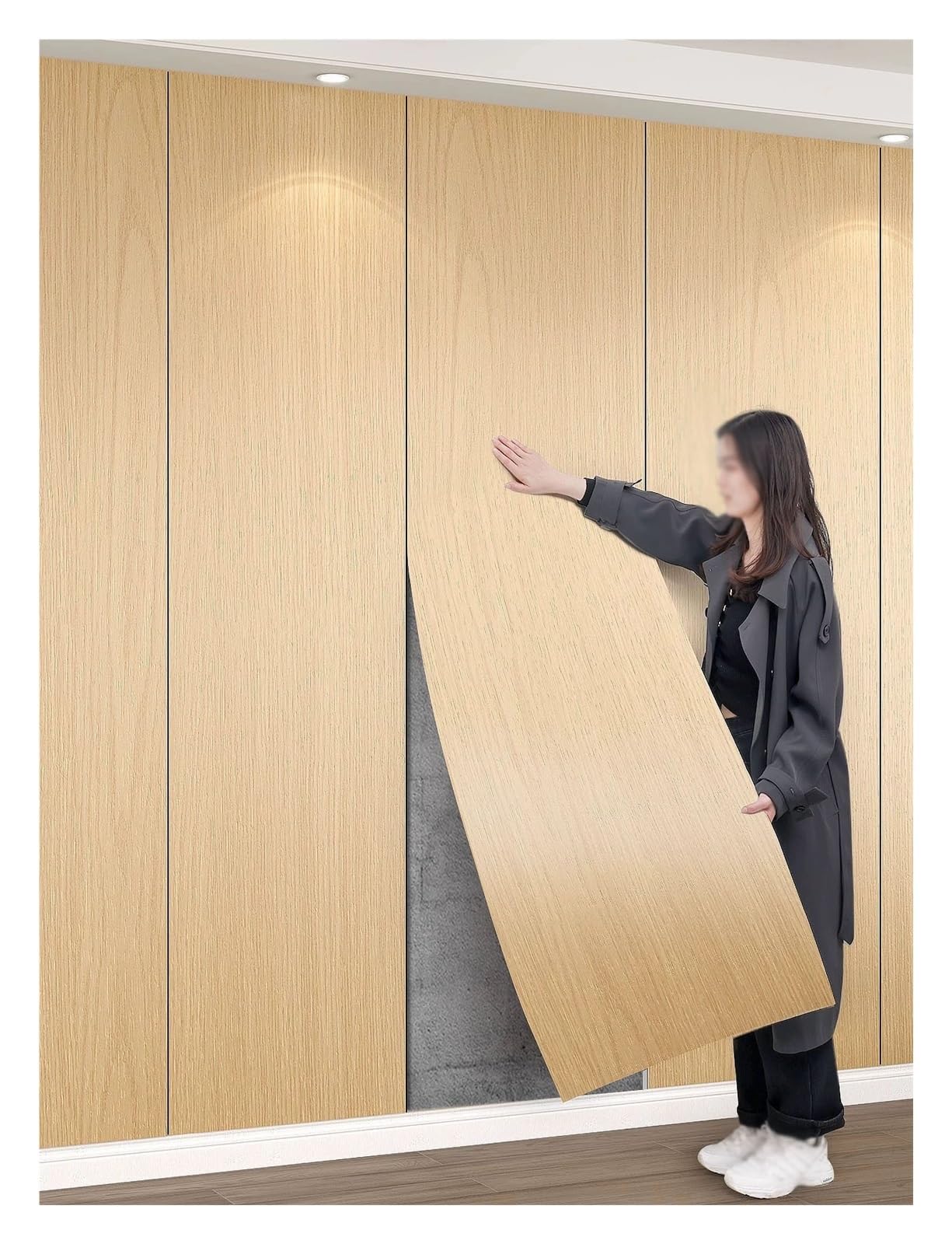 Wood Grain Wall Panels, Waterproof PVC Fluted Panels, 2mm Soundproof Faux Wood Wallpaper for Living Room Ceiling Decoration(40x300cm/15.75x118.11in)