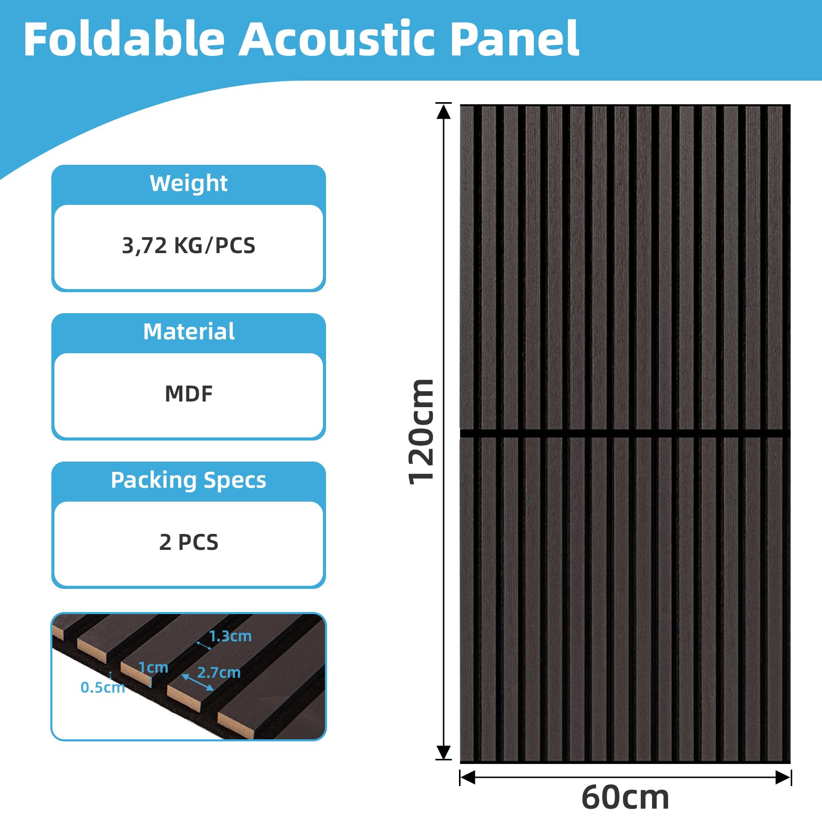 Art3d 3D Folding Acoustic Wall Panels, Soundproofing, 120 x 60 cm, Pack of 2, Felt Wall Cladding, Acoustic Felt Black 1.44 ㎡