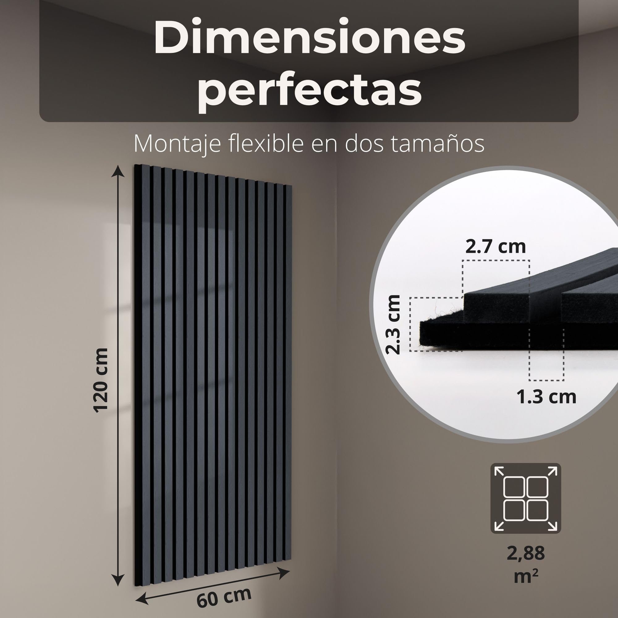 Acoustic panels 60x60 cm, 4 pieces black oak, wall covering, wooden wall panels, laminar wall with sound insulation