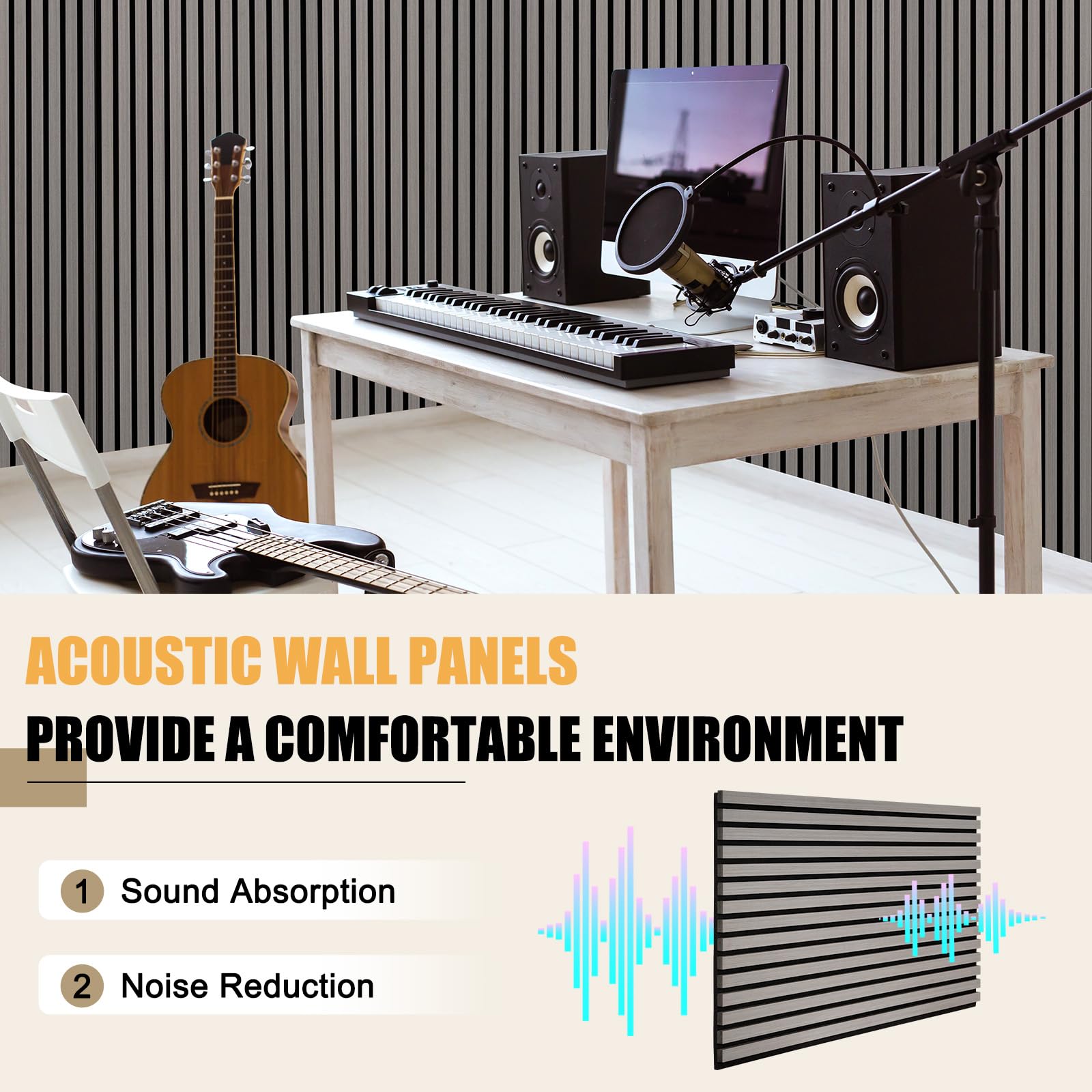 DOLLAR BOSS Wood Panels for Walls, Acoustic Wall Panels 120 x 60 cm, Pack of 2, Sound Proof Wood Panels, 3D Decorative Wall Panels, Slat Wall Panels