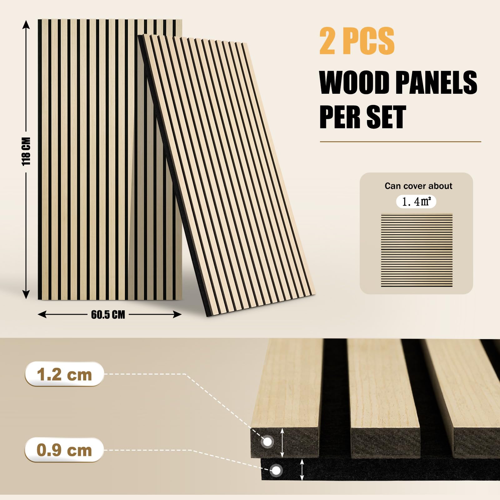 DOLLAR BOSS Wood Panels for Walls, Acoustic Wall Panels 120 x 60 cm, Pack of 2, Sound Proof Wood Panels, 3D Decorative Wall Panels, Slat Wall Panels