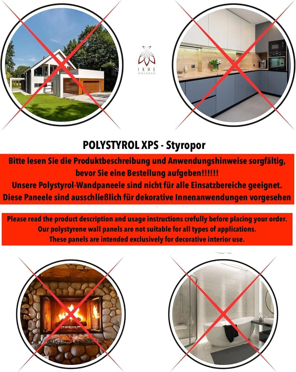 Polystyrene Ceiling Panels, XL Wall Panels, Decoration, Polystyrene and Concrete, Wall Cladding, 3 mm Thick, 100 x 50 cm, 6 m², Pack of 12