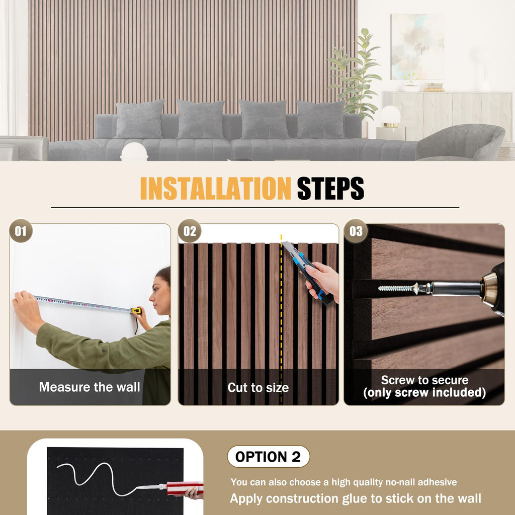 DOLLAR BOSS Wood Panels for Walls, Acoustic Wall Panels 120 x 60 cm, Pack of 2, Sound Proof Wood Panels, 3D Decorative Wall Panels, Slat Wall Panels