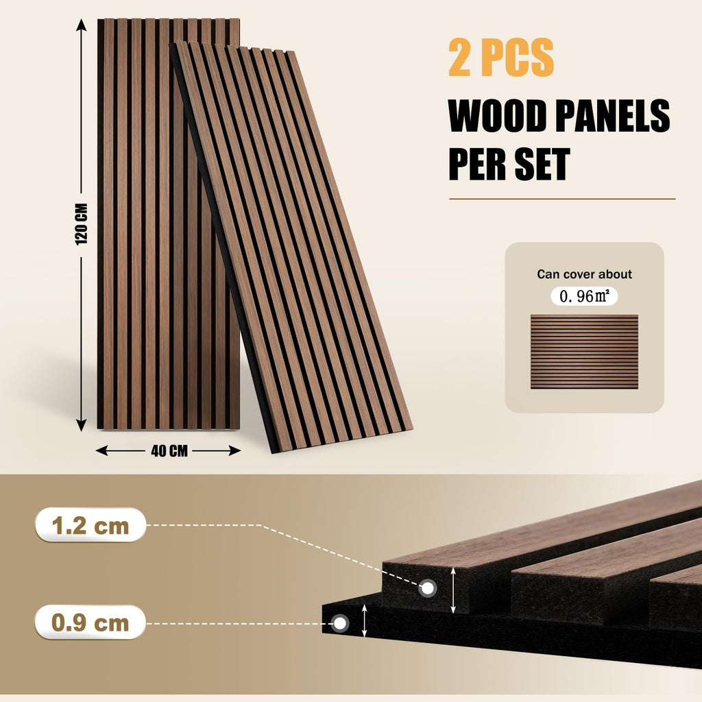DOLLAR BOSS Wood Panels for Walls, Acoustic Wall Panels 120 x 60 cm, Pack of 2, Sound Proof Wood Panels, 3D Decorative Wall Panels, Slat Wall Panels