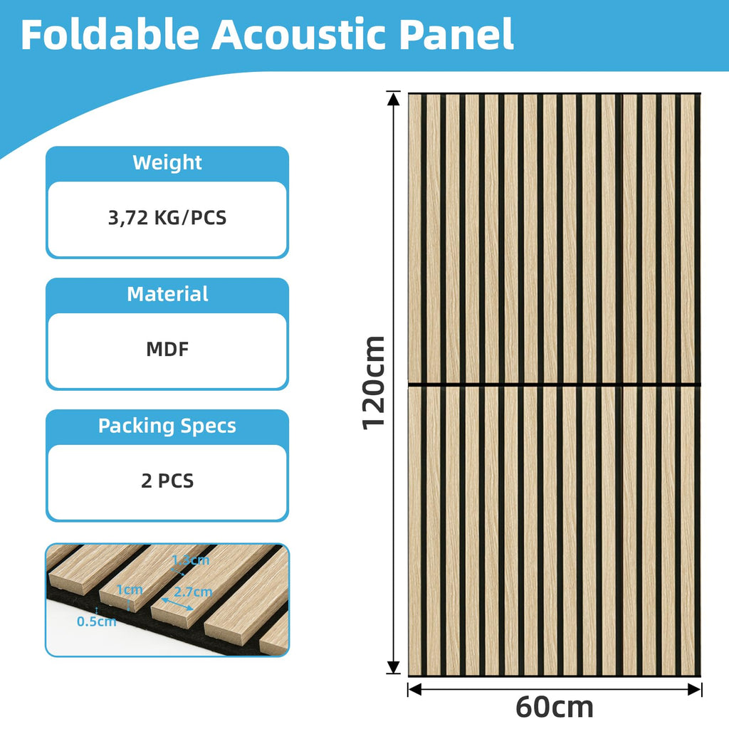 Art3d 3D Folding Acoustic Wall Panels, Soundproofing, 120 x 60 cm, Pack of 2, Felt Wall Cladding, Acoustic Felt Black 1.44 ㎡