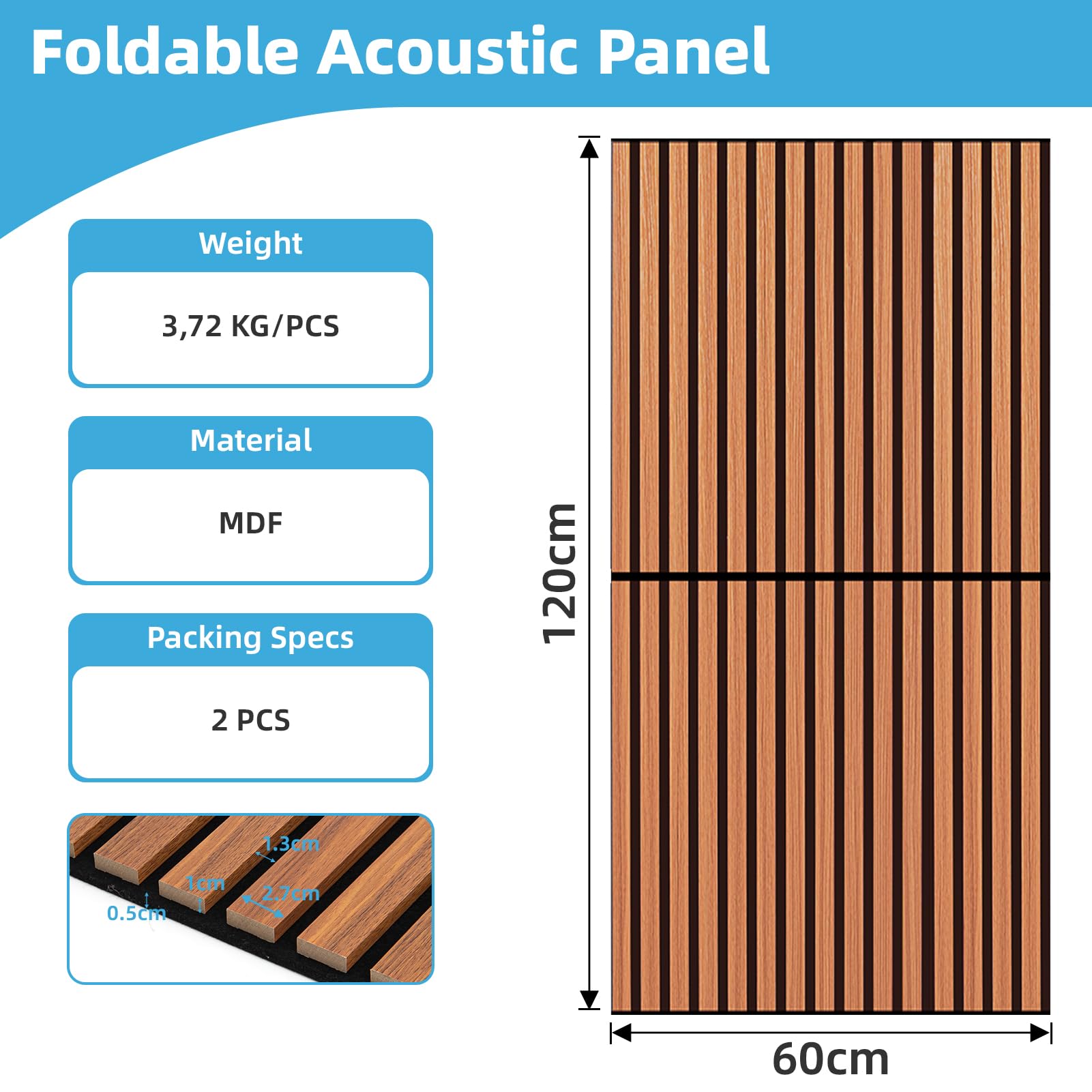 Art3d 3D Folding Acoustic Wall Panels, Soundproofing, 120 x 60 cm, Pack of 2, Felt Wall Cladding, Acoustic Felt Black 1.44 ㎡