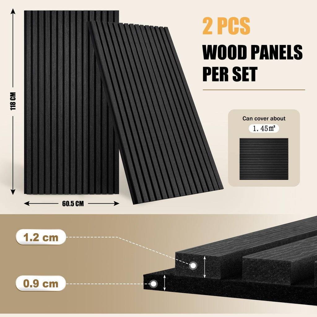 DOLLAR BOSS Wood Panels for Walls, Acoustic Wall Panels 120 x 60 cm, Pack of 2, Sound Proof Wood Panels, 3D Decorative Wall Panels, Slat Wall Panels