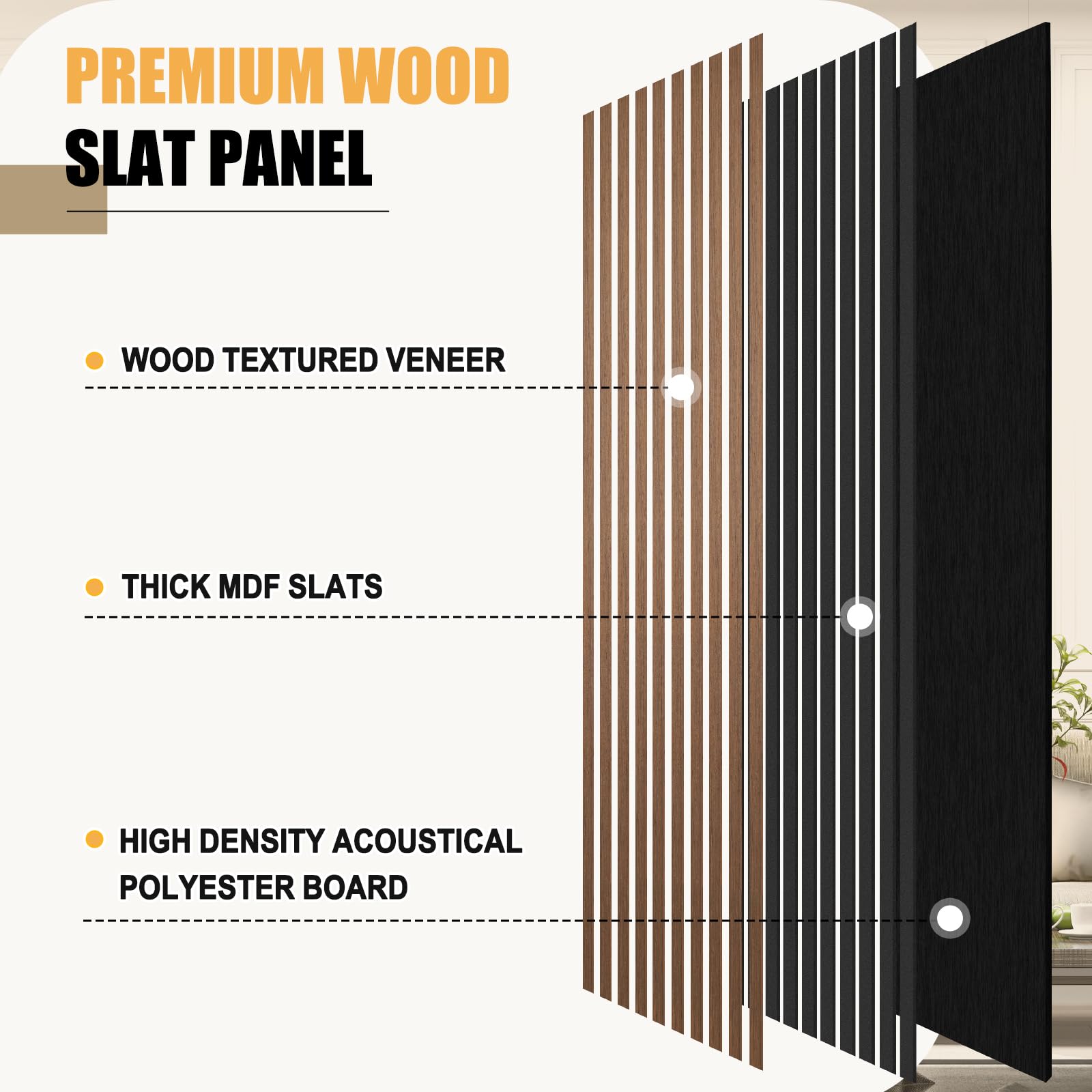 DOLLAR BOSS Wood Panels for Walls, Acoustic Wall Panels 120 x 60 cm, Pack of 2, Sound Proof Wood Panels, 3D Decorative Wall Panels, Slat Wall Panels