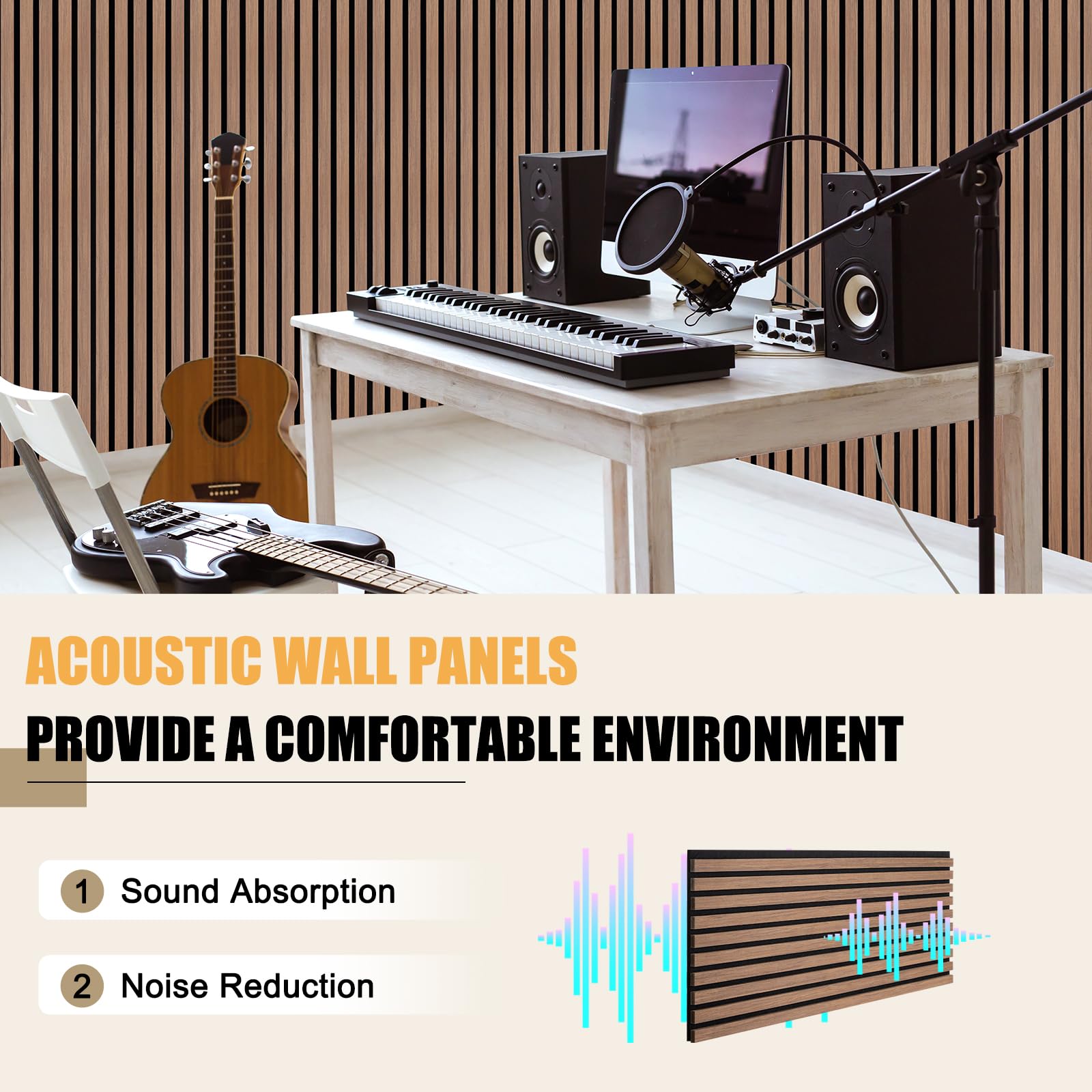 DOLLAR BOSS Wood Panels for Walls, Acoustic Wall Panels 120 x 60 cm, Pack of 2, Sound Proof Wood Panels, 3D Decorative Wall Panels, Slat Wall Panels