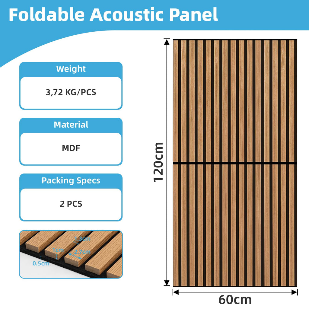 Art3d 3D Folding Acoustic Wall Panels, Soundproofing, 120 x 60 cm, Pack of 2, Felt Wall Cladding, Acoustic Felt Black 1.44 ㎡