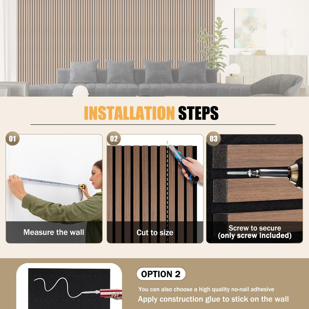 DOLLAR BOSS Wood Panels for Walls, Acoustic Wall Panels 120 x 60 cm, Pack of 2, Sound Proof Wood Panels, 3D Decorative Wall Panels, Slat Wall Panels