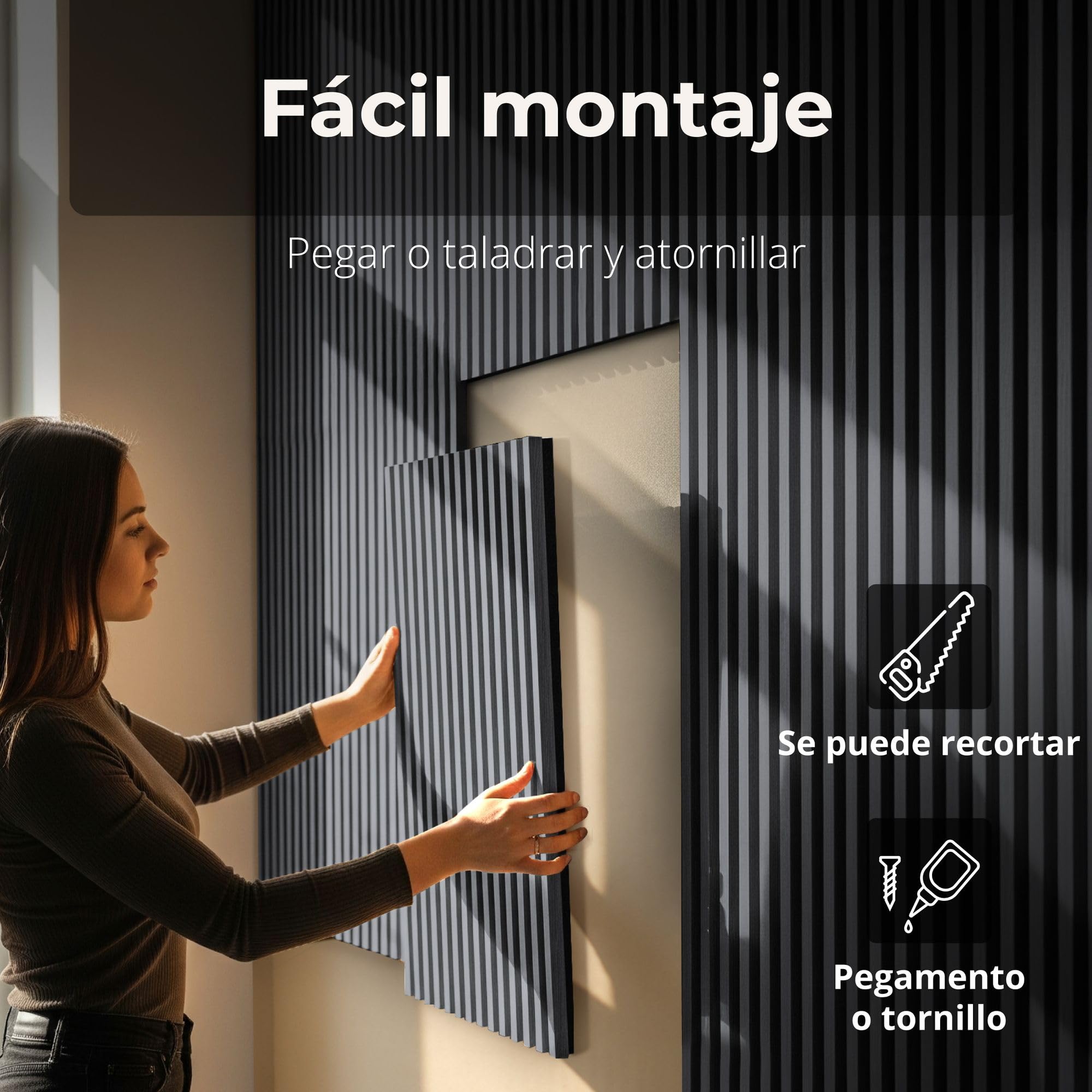 Acoustic panels 60x60 cm, 4 pieces black oak, wall covering, wooden wall panels, laminar wall with sound insulation