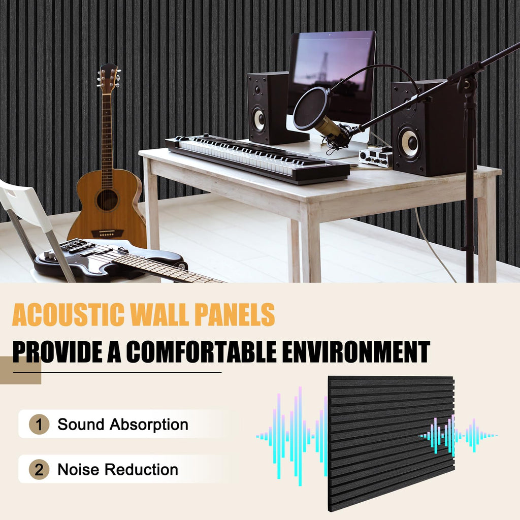 DOLLAR BOSS Wood Panels for Walls, Acoustic Wall Panels 120 x 60 cm, Pack of 2, Sound Proof Wood Panels, 3D Decorative Wall Panels, Slat Wall Panels