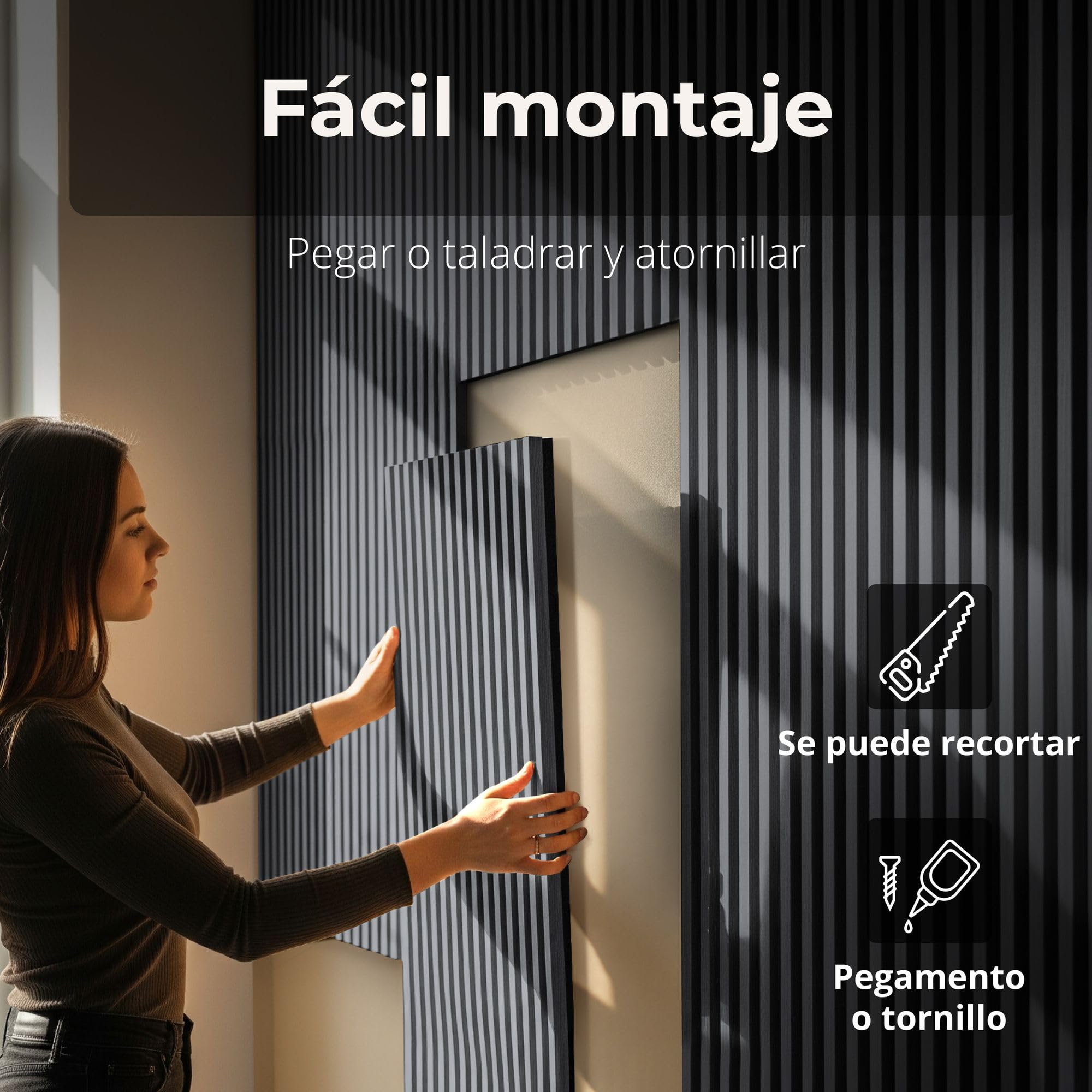 Acoustic panels 60x60 cm, 4 pieces black oak, wall covering, wooden wall panels, laminar wall with sound insulation
