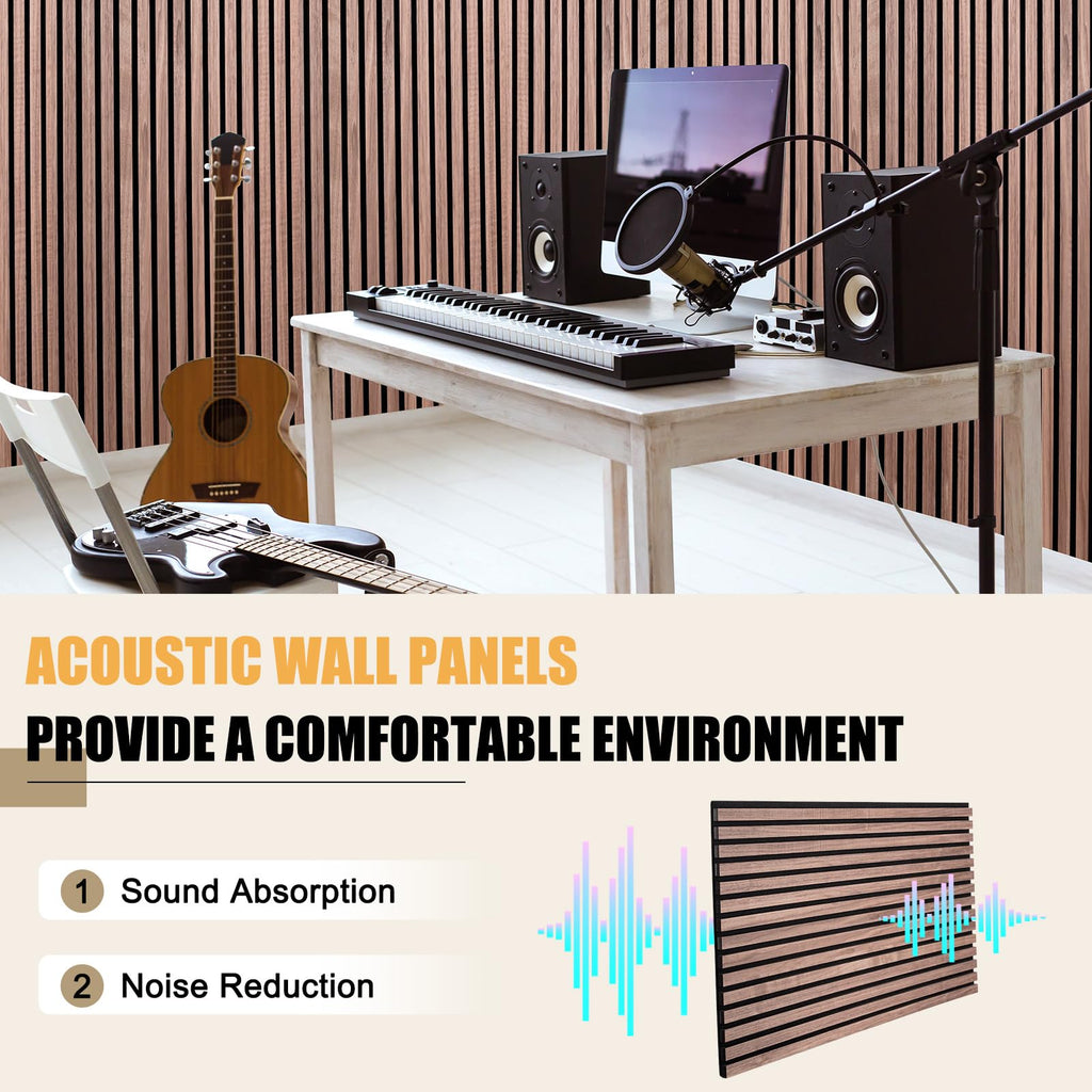 DOLLAR BOSS Wood Panels for Walls, Acoustic Wall Panels 120 x 60 cm, Pack of 2, Sound Proof Wood Panels, 3D Decorative Wall Panels, Slat Wall Panels