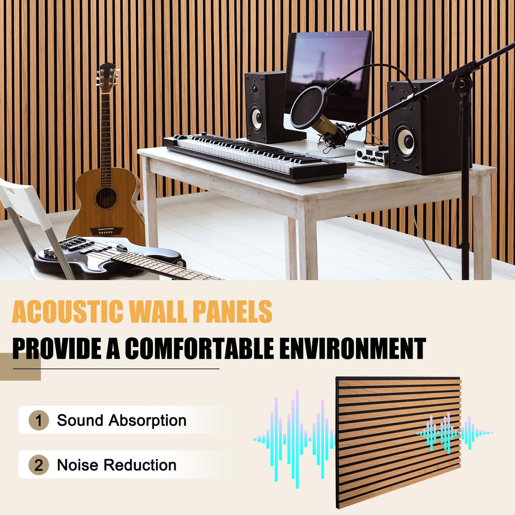 DOLLAR BOSS Wood Panels for Walls, Acoustic Wall Panels 120 x 60 cm, Pack of 2, Sound Proof Wood Panels, 3D Decorative Wall Panels, Slat Wall Panels