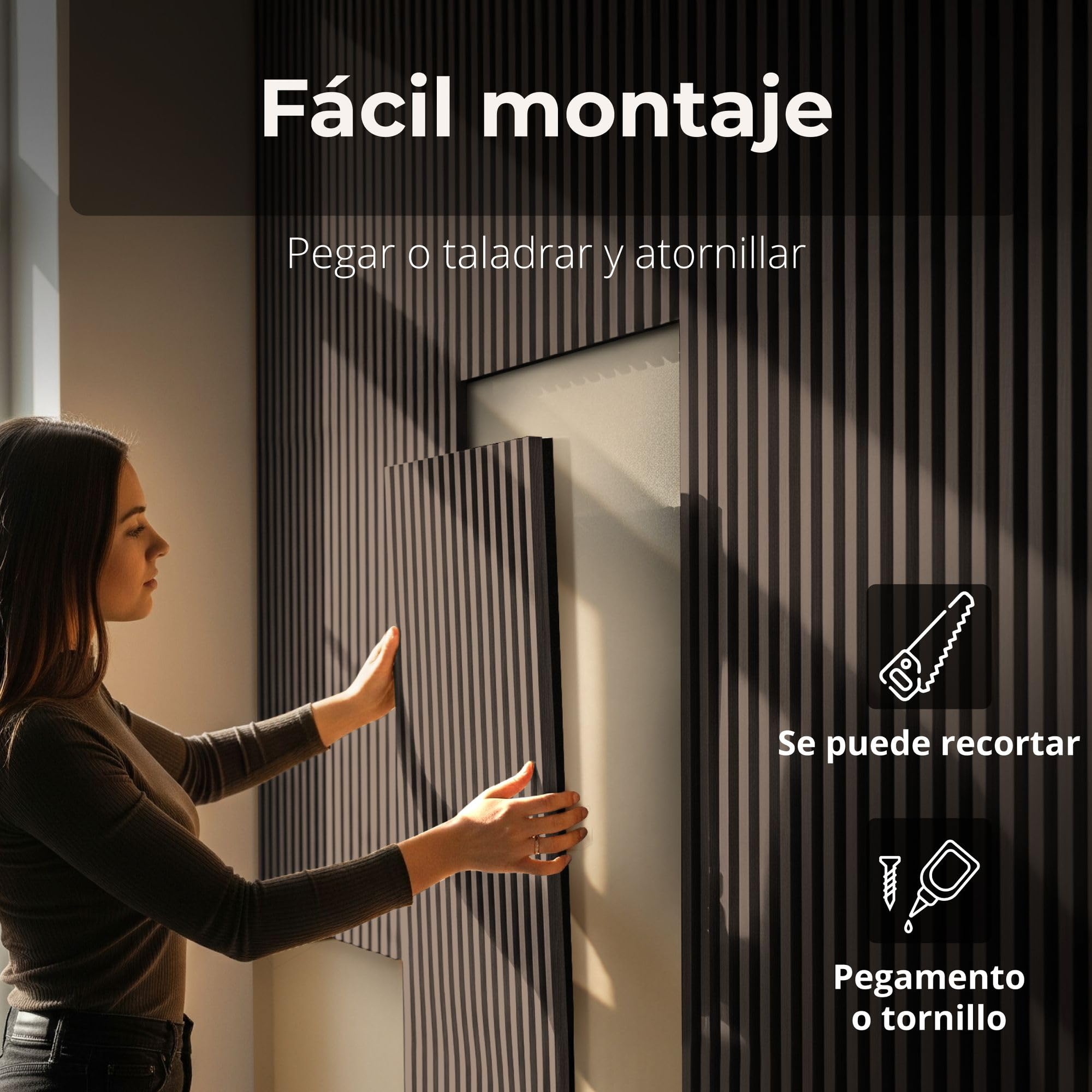 Acoustic panels 60x60 cm, 4 pieces black oak, wall covering, wooden wall panels, laminar wall with sound insulation